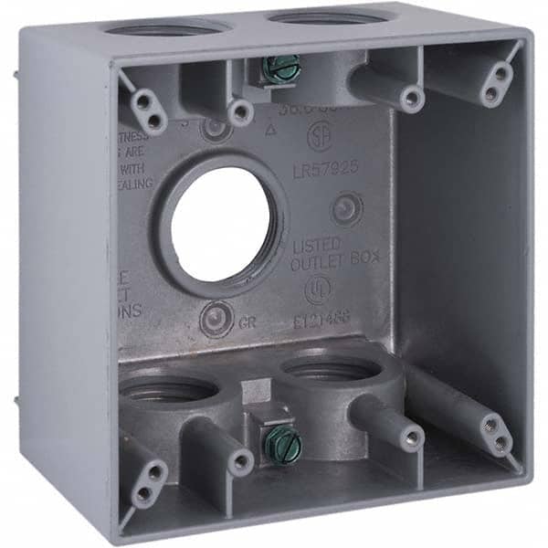 Hubbell-Raco - 4-1/2 x 4-1/2 x 2-5/8" Aluminum Square Weather Resistant Outlet Box - Industrial Tool & Supply