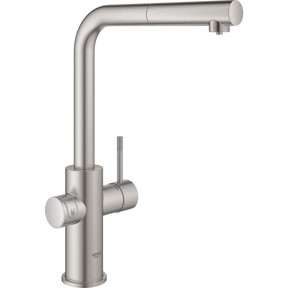 Lavatory Faucets; Type: Pull-Out Kitchen Faucet; Inlet Location: Back; Spout Type: Pullout; Swivel; High Arc; Inlet Pipe Size: 1/2 in; Design: One Handle; Inlet Gender: Male; Handle Type: Lever; Maximum Flow Rate: 1.8; Mounting Centers: Single Hole; Mater
