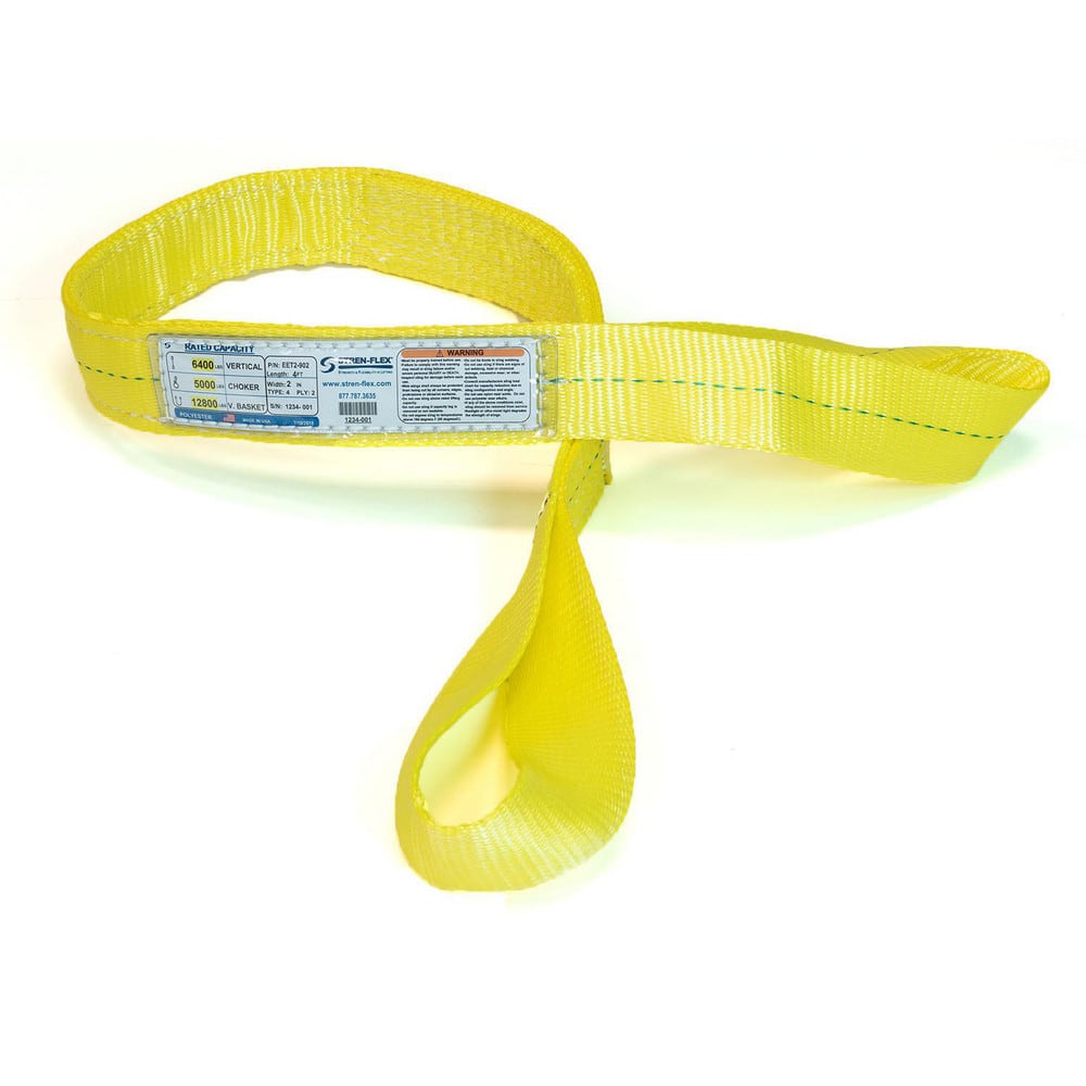 Slings & Tiedowns (Load-Rated); Sling Type: Eye & Eye; Length (Feet): 4; Vertical Capacity (Lb.): 6400; Choker Capacity (Lb.): 5000; Width (Inch): 2; Basket Capacity (Lb.): 12800; Eye Type: Twisted Eye; Sling Material: Polyester; Sling Width: 2 in; Eye Le