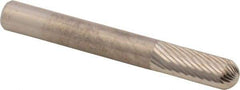 M.A. Ford - 1/4" Cut Diam, 1/4" Shank Diam, Cylinder with Radius Head Double Cut Burr - Carbide, Radius End, 5/8" LOC, 2" OAL - Industrial Tool & Supply