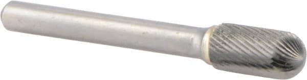 M.A. Ford - 3/8" Cut Diam, 1/4" Shank Diam, Cylinder with Radius Head Double Cut Burr - Carbide, Radius End, 3/4" LOC, 2-3/4" OAL - Industrial Tool & Supply