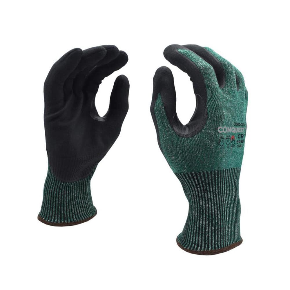 Puncture-Resistant Gloves:  Size  Medium,  ANSI Cut  A4,  ANSI Puncture  0,  Micro-Foam Nitrile,   ™HPPG ™ High Performance Polyethylene Graphene Green & Black,  Palm & Fingertips Coated,  Engineered Yarn Lined,  High Performance Polyethylene Graphene (HP