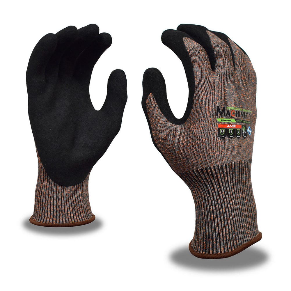 Puncture-Resistant Gloves:  Size  Large,  ANSI Cut  A5,  ANSI Puncture  3,  Sanded Nitrile,   ™HPPG ™ High Performance Polyethylene Graphene Gray & Orange,  Palm & Fingertips Coated,  Engineered Yarn Lined,  High Performance Polyethylene Graphene (HPPG) B