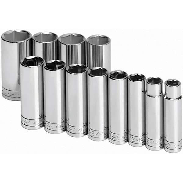 SK - 1/2" Drive Deep Socket Set - 1/2 to 1-1/4", Inch Measurement Standard - Industrial Tool & Supply