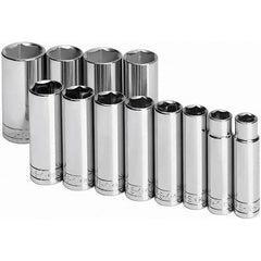 SK - 1/2" Drive Deep Socket Set - 1/2 to 1-1/4", Inch Measurement Standard - Industrial Tool & Supply
