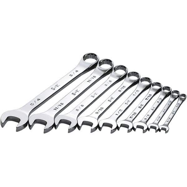 SK - 9 Piece, 1/4 to 3/4", Combination Wrench Set - Inch System of Measurement, Chrome Finish - Industrial Tool & Supply