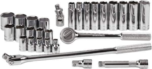 SK - 28 Piece 1/2" Drive Standard Deep Socket Set - 6 Points, 3/8 to 1-1/4", Inch Measurement Standard - Industrial Tool & Supply