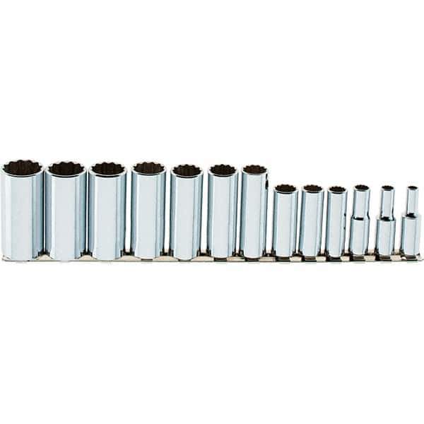 SK - 13 Piece 3/8" Drive Deep Well Socket Set - 12 Points, 1/4" to 1" Range, Inch Measurement Standard - Industrial Tool & Supply