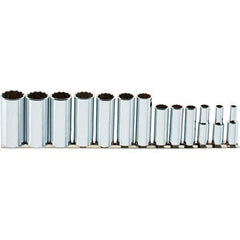 SK - 13 Piece 3/8" Drive Deep Well Socket Set - 12 Points, 1/4" to 1" Range, Inch Measurement Standard - Industrial Tool & Supply