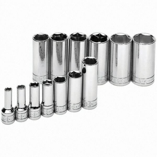 SK - 3/8" Drive Deep Socket Set - 1/4 to 1", Inch Measurement Standard - Industrial Tool & Supply