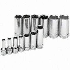 SK - 3/8" Drive Deep Socket Set - 1/4 to 1", Inch Measurement Standard - Industrial Tool & Supply