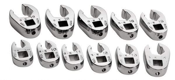 SK - 11 Piece 3/8" Drive Flare Nut Crowfoot Wrench Set - 9 to 19mm, with Tray - Industrial Tool & Supply