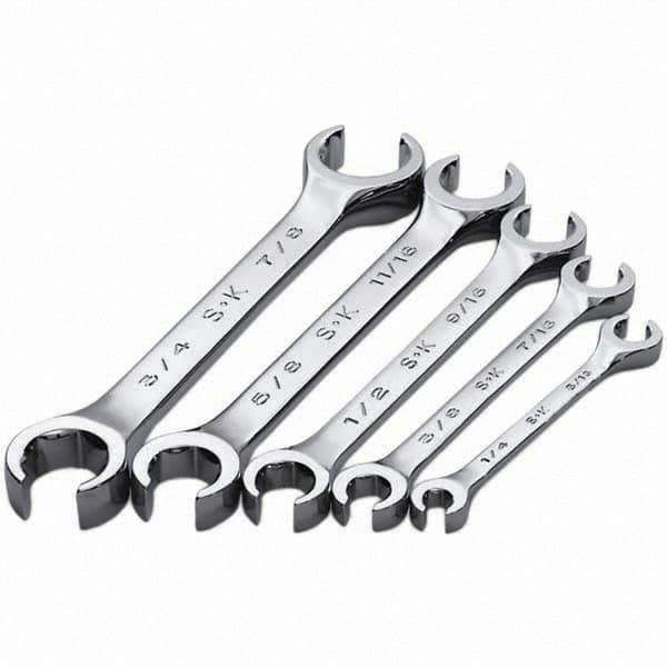 SK - 5 Piece, 1/4 x 5/16 to 3/4 x 7/8", Flare Nut Wrench Set - Inch System of Measurement, Chrome Finish - Industrial Tool & Supply