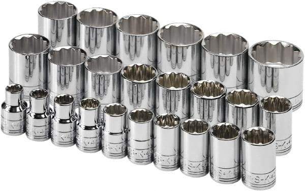SK - 24 Piece 1/2" Drive Tethered Standard Socket Set - 12 Points, 10 to 36mm, Metric Measurement Standard - Industrial Tool & Supply
