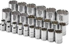 SK - 24 Piece 1/2" Drive Tethered Standard Socket Set - 12 Points, 10 to 36mm, Metric Measurement Standard - Industrial Tool & Supply