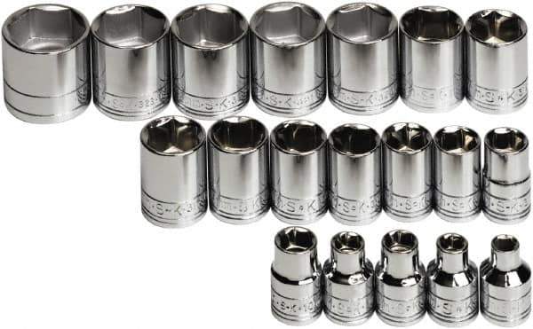 SK - 19 Piece 3/8" Drive Standard Socket Set - 6 Points, 6 to 24mm, Metric Measurement Standard - Industrial Tool & Supply