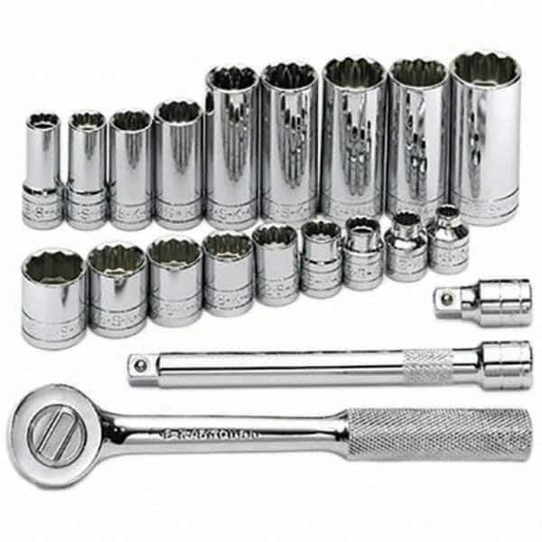 SK - 3/8" Drive Standard Deep Socket Set - 1/4 to 7/8", Inch Measurement Standard - Industrial Tool & Supply