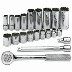 SK - 3/8" Drive Standard Deep Socket Set - 1/4 to 7/8", Inch Measurement Standard - Industrial Tool & Supply