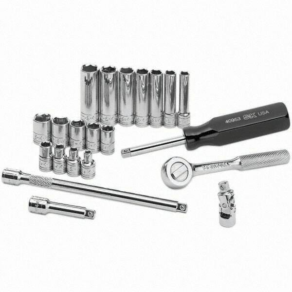 SK - 1/4" Drive Deep Socket Set - 4 to 12mm, Metric Measurement Standard - Industrial Tool & Supply