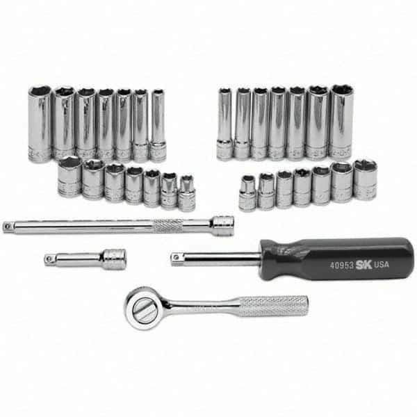 SK - 1/4" Drive Standard Deep Socket Set - 1/4 to 1/2", 6 to 12mm, Inch/Metric Measurement Standard - Industrial Tool & Supply