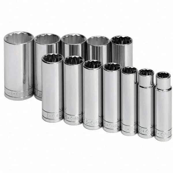 SK - 1/2" Drive Deep Socket Set - 1/2 to 1-1/4", Inch Measurement Standard - Industrial Tool & Supply