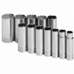 SK - 1/2" Drive Deep Socket Set - 1/2 to 1-1/4", Inch Measurement Standard - Industrial Tool & Supply