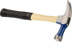 Vaughan Bushnell - 1-1/8 Lb Head, Straight Claw Hammer - 14" OAL, Steel Head, 27/32" Face Diam, Smooth Face, Fiberglass Handle with Grip - Industrial Tool & Supply