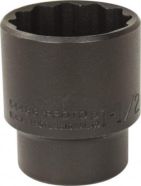 Proto - 1-1/2", 1/2" Drive, Standard Hand Socket - 12 Points, 2-1/4" OAL, Alloy Steel, Black Finish - Industrial Tool & Supply