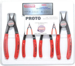 Proto - 4 Piece, 3/8 to 2" Bore, 1/4 to 2" Shaft, Convertible Retaining Ring Pliers Set - 0.038 to 0.07" Tip Diam Range - Industrial Tool & Supply