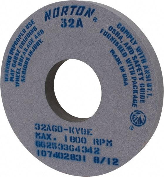 Norton - 14" Diam x 5" Hole x 1-1/2" Thick, K Hardness, 60 Grit Surface Grinding Wheel - Aluminum Oxide, Type 1, Medium Grade, 1,800 Max RPM, Vitrified Bond, No Recess - Industrial Tool & Supply