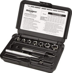 Hougen - 10 Piece, 8 to 20mm Cutter Diam, 1/4" Cutting Depth, High Speed Steel Annular Cutter Set - Bright Finish, 3/8" Shank Diam, 8, 10, 12, 14, 16, 18, 20mm Cutter Diams - Industrial Tool & Supply