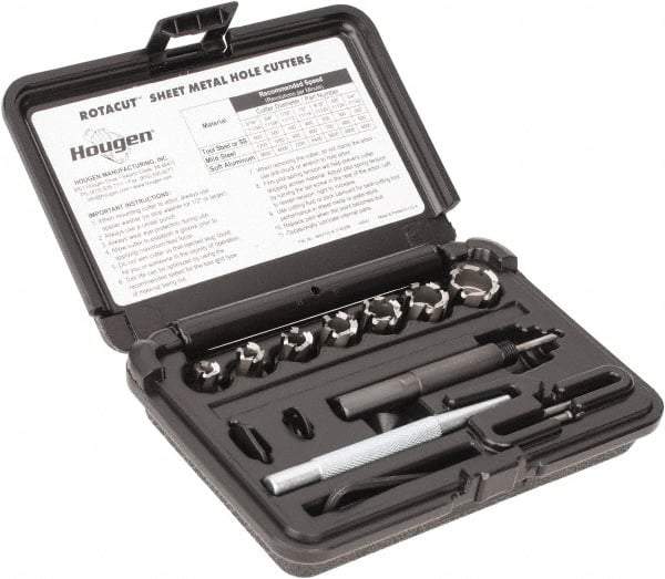 Hougen - 10 Piece, 5/16 to 3/4" Cutter Diam, 1/4" Cutting Depth, High Speed Steel Annular Cutter Set - Bright Finish, 3/8" Shank Diam, 5/16, 3/8, 7/16, 1/2, 9/16, 5/8, 3/4" Cutter Diams - Industrial Tool & Supply