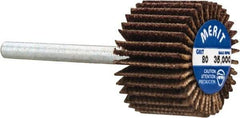 Merit Abrasives - 3/4" Diam x 1/2" Face Width, Medium Aluminum Oxide Coated Mounted Flap Wheel - 1/8" Shank Mount, 80 Grit, Cloth Backing, 35,000 Max RPM - Industrial Tool & Supply