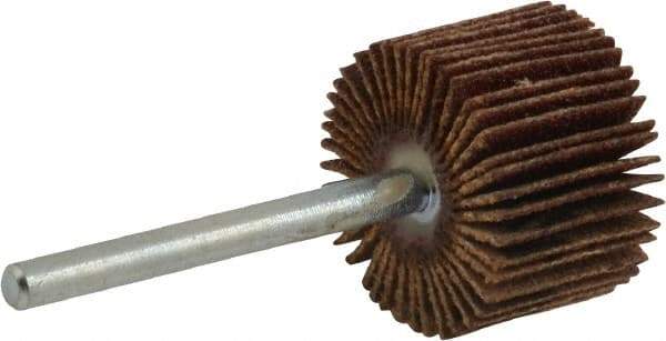 Merit Abrasives - 3/4" Diam x 1/2" Face Width, Fine Aluminum Oxide Coated Mounted Flap Wheel - 1/8" Shank Mount, 120 Grit, Cloth Backing, 35,000 Max RPM - Industrial Tool & Supply