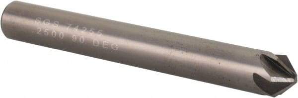 SGS - 1/4" Head Diam, 1/4" Shank Diam, 6 Flute 90° Solid Carbide Countersink - Bright Finish, 2" OAL, Single End, Straight Shank, Right Hand Cut - Industrial Tool & Supply