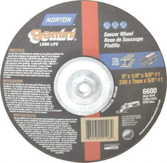 Norton - 24 Grit, 9" Wheel Diam, 1/4" Wheel Thickness, Type 28 Depressed Center Wheel - Aluminum Oxide, 6,600 Max RPM, Compatible with Angle Grinder - Industrial Tool & Supply