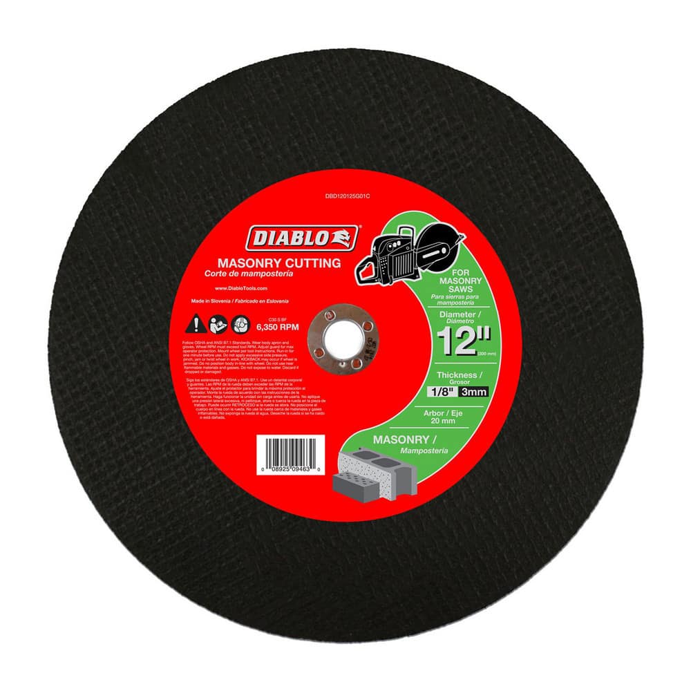 Cutoff Wheels; Wheel Type Number: Type 1; Wheel Diameter (Inch): 12; Wheel Thickness (Inch): 1/8; Hole Size: 20.000; Abrasive Material: Silicone Carbide Blend; Maximum Rpm: 6350.000; Hole Shape: Round; Wheel Color: Black