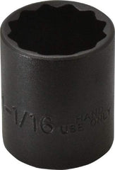 Proto - 1-1/16", 1/2" Drive, Standard Hand Socket - 12 Points, 1-5/8" OAL, Alloy Steel, Black Finish - Industrial Tool & Supply