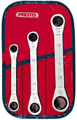 Proto - 3 Piece, 3/8" to 11/16", 12 Point Ratcheting Box Wrench Set - Inch Measurement Standard, Chrome Finish, Comes in Pouch - Industrial Tool & Supply