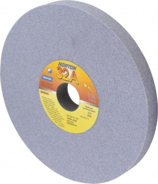Norton - 8" Diam x 1-1/4" Hole x 3/4" Thick, J Hardness, 60 Grit Surface Grinding Wheel - Aluminum Oxide, Type 1, Medium Grade, 3,600 Max RPM, Vitrified Bond, No Recess - Industrial Tool & Supply