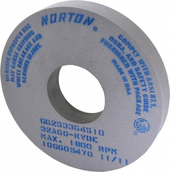 Norton - 14" Diam x 5" Hole x 2" Thick, K Hardness, 60 Grit Surface Grinding Wheel - Aluminum Oxide, Type 1, Medium Grade, 1,800 Max RPM, Vitrified Bond, No Recess - Industrial Tool & Supply