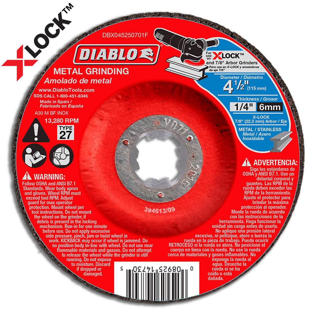 Cutoff Wheels; Wheel Type Number: Type 27; Wheel Diameter (Inch): 4-1/2; Wheel Thickness (Inch): 1/4; Hole Size: 7/8; Abrasive Material: Premium Aluminum Oxide Blend; Maximum Rpm: 13280.000; Hole Shape: Round; Wheel Color: Red