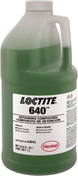 Loctite - 1 L, Green, High Strength Liquid Retaining Compound - Series 640, 24 hr Full Cure Time - Industrial Tool & Supply