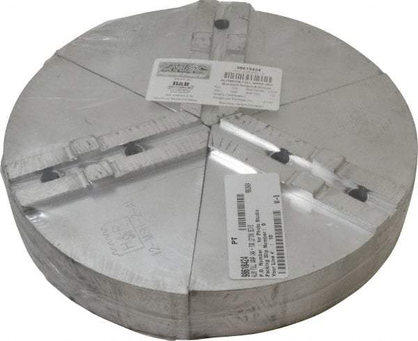 H & R Manufacturing - Tongue & Groove Attachment, Round Soft Lathe Chuck Jaw - 3 Jaws, Aluminum, 2-1/2" Btw Mount Hole Ctrs, 6" Long x 12" Wide x 2" High, 1/2" Groove - Industrial Tool & Supply