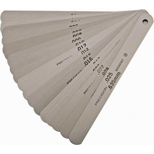 Precision Brand - 20 Piece, 0.001 to 0.025" Thick, Parallel Feeler Gage Set - 5" Leaf Length, 1/2" Wide, Steel - Industrial Tool & Supply