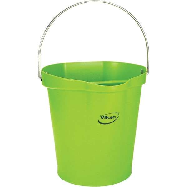 Vikan - 3 Gal, 12-1/2" High, Polypropylene Round Lime Green Single Pail with Pour Spout - Handle Included, 12.81" Top Diam - Industrial Tool & Supply