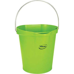 Vikan - 3 Gal, 12-1/2" High, Polypropylene Round Lime Green Single Pail with Pour Spout - Handle Included, 12.81" Top Diam - Industrial Tool & Supply