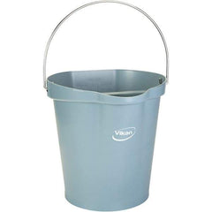 Vikan - 3 Gal, 12-1/2" High, Polypropylene Round Gray Single Pail with Pour Spout - Handle Included, 12.81" Top Diam - Industrial Tool & Supply