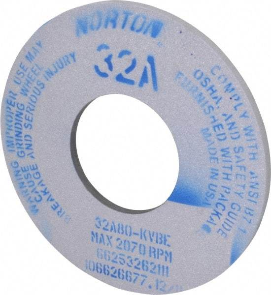 Norton - 12" Diam x 5" Hole x 1/2" Thick, K Hardness, 80 Grit Surface Grinding Wheel - Aluminum Oxide, Type 1, Medium Grade, 2,070 Max RPM, Vitrified Bond, No Recess - Industrial Tool & Supply