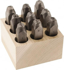 C.H. Hanson - 9 Piece, 3/8" Character Steel Stamp Set - Figures, Reverse - Industrial Tool & Supply